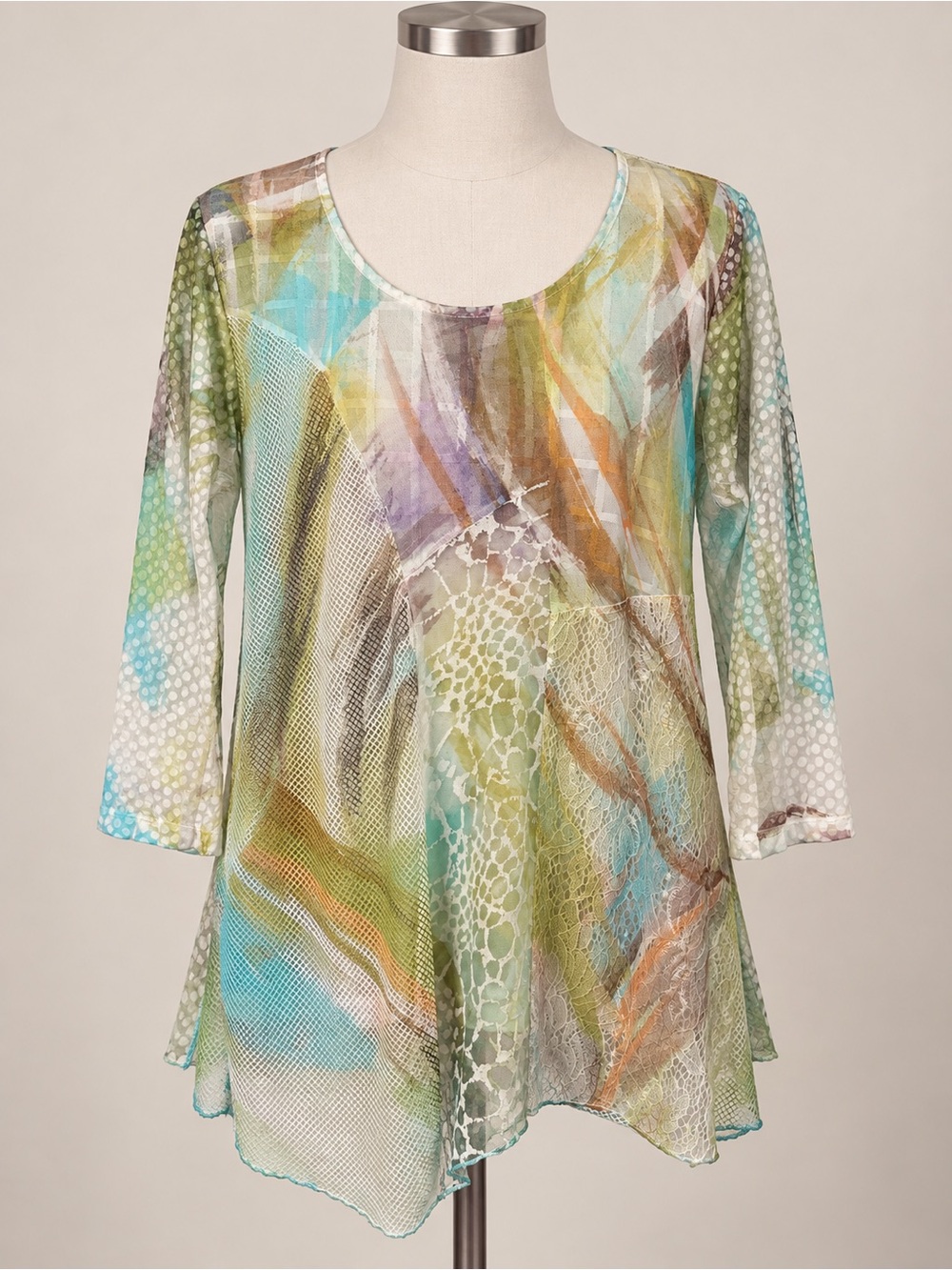 Scoop Neck Abstract Print Tunic in Green and Blue